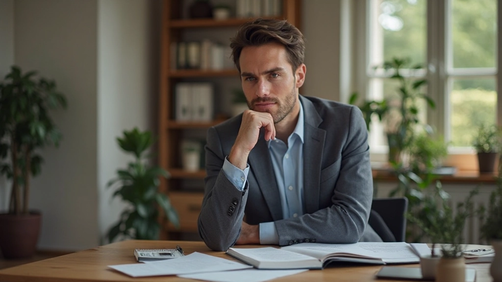 Persoon zit aan bureau met notitieboek en denkt na over ethische beslissing